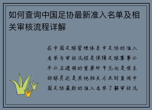 如何查询中国足协最新准入名单及相关审核流程详解